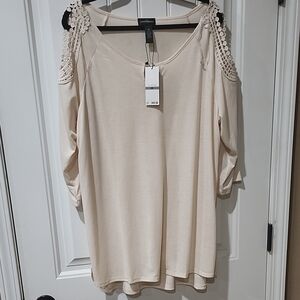 Karen Brooks Women's Cream Cold Shoulder Top